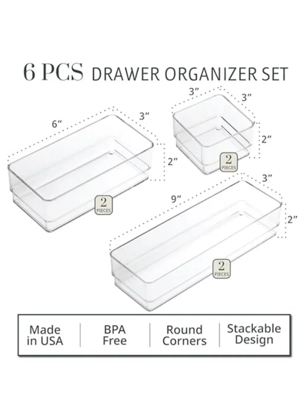 Drawer Organizer Bins Clear Storage Makeup Organizer Desk Bathroom Vanity